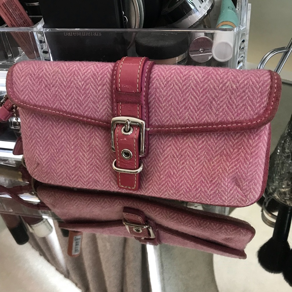 Coach Pink Suede and Herringbone Wristlet